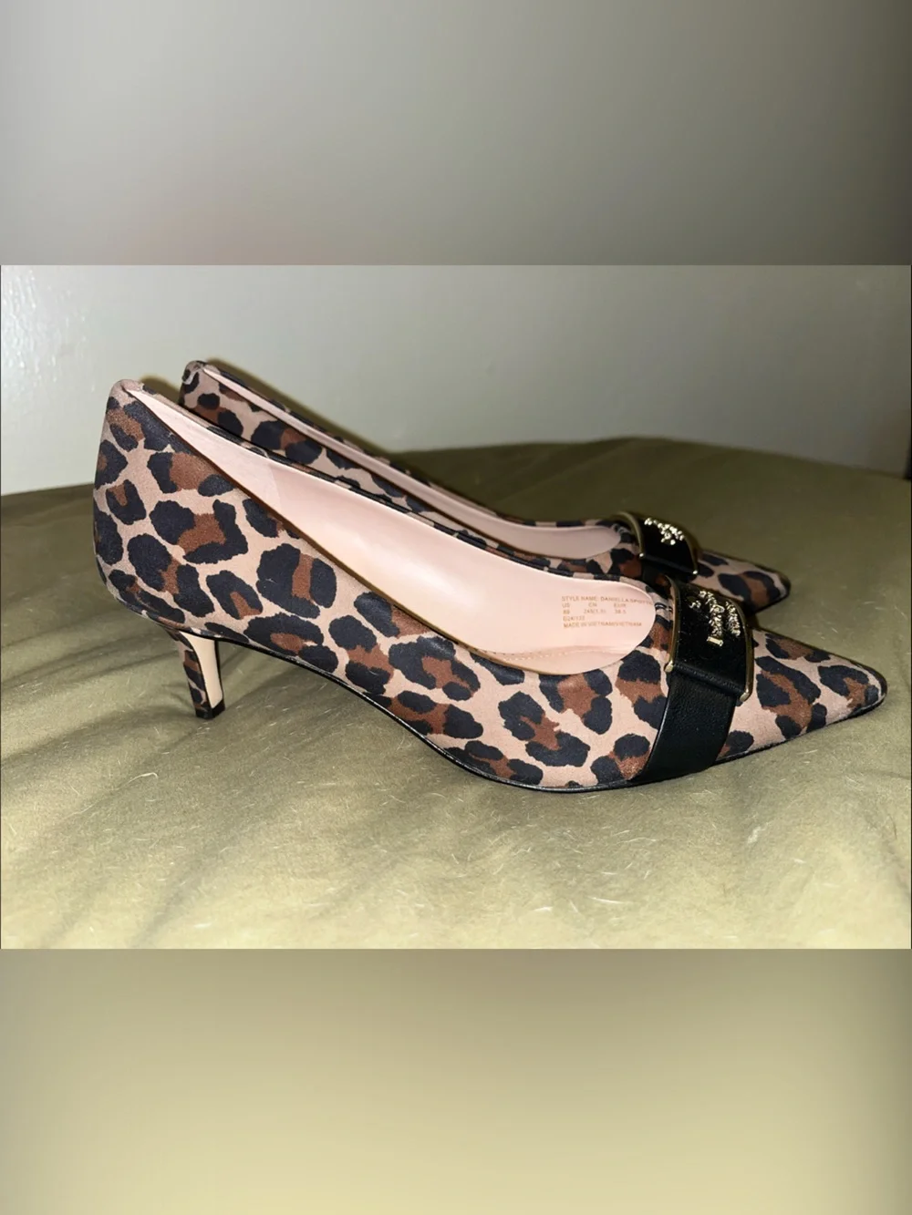 kate spade Leopard Print Pointed Toe Kitten Heels with Black band
